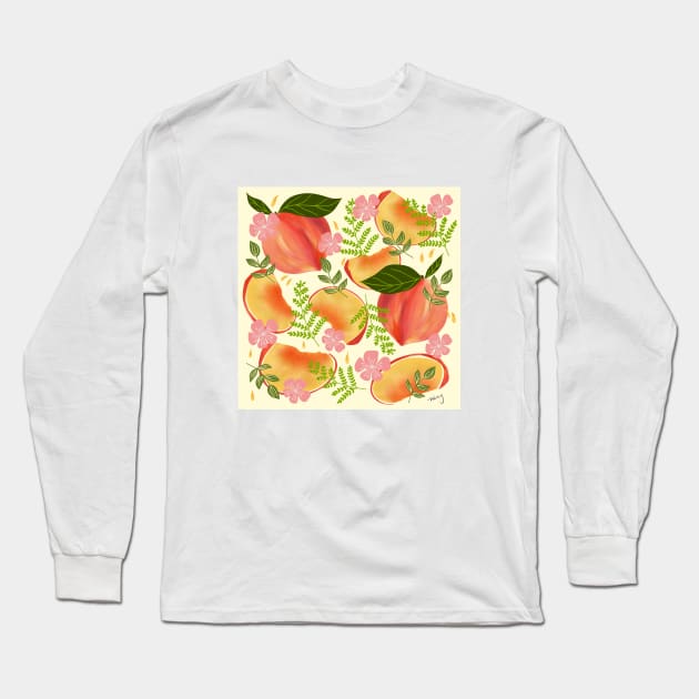 Peaches & Flowers Long Sleeve T-Shirt by thewhimsicalrepose